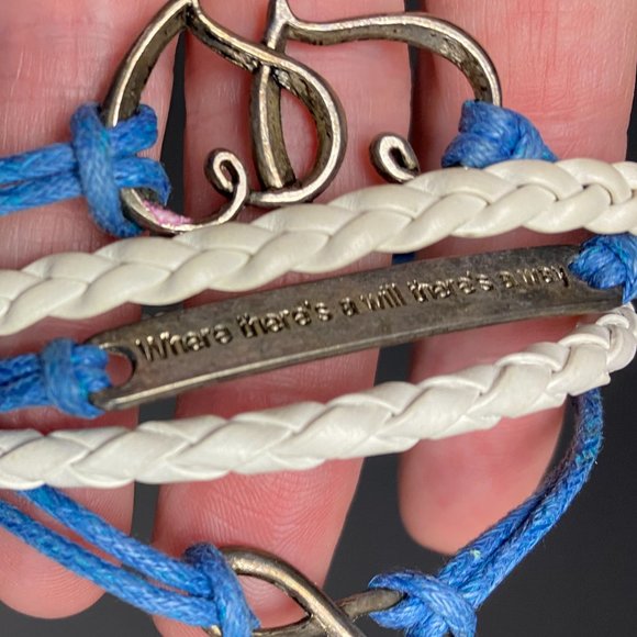 Braided bracelet w/hearts, infinity, and "Where's there a will there's a Way" - Picture 3 of 5